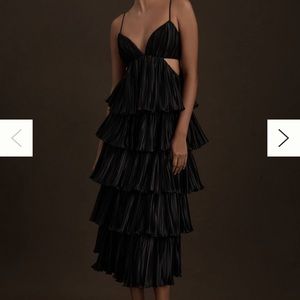 BHLDN BY CARLY CUSHNIE BRENNA TIERED PLEATED V-NECK CUTOUT MIDI DRESS